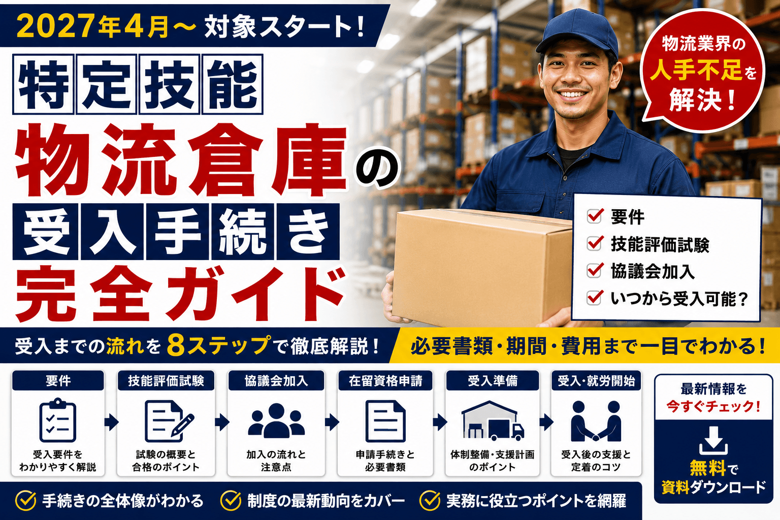 特定技能「物流倉庫」の受入手続き完全ガイド|要件・技能評価試験・協議会・いつから