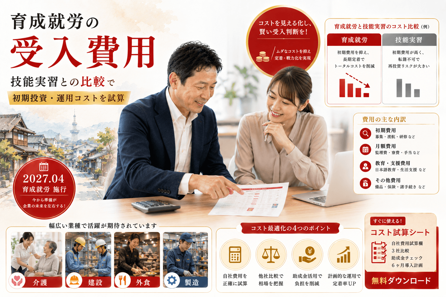 育成就労の受入費用|技能実習との比較で初期投資・運用コストを試算