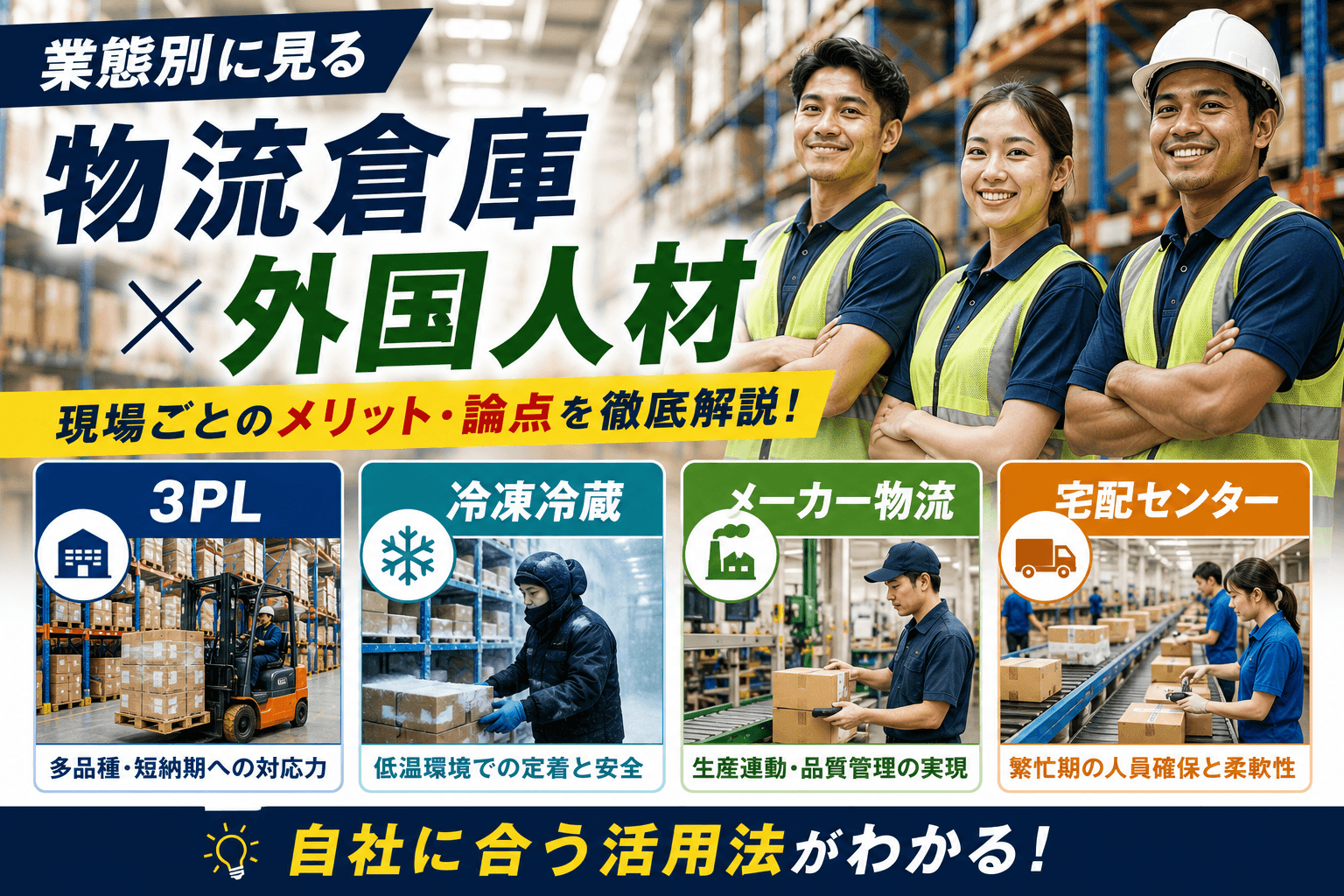 業態別に見る物流倉庫×外国人材|3PL・冷凍冷蔵・メーカー物流・宅配センターの論点
