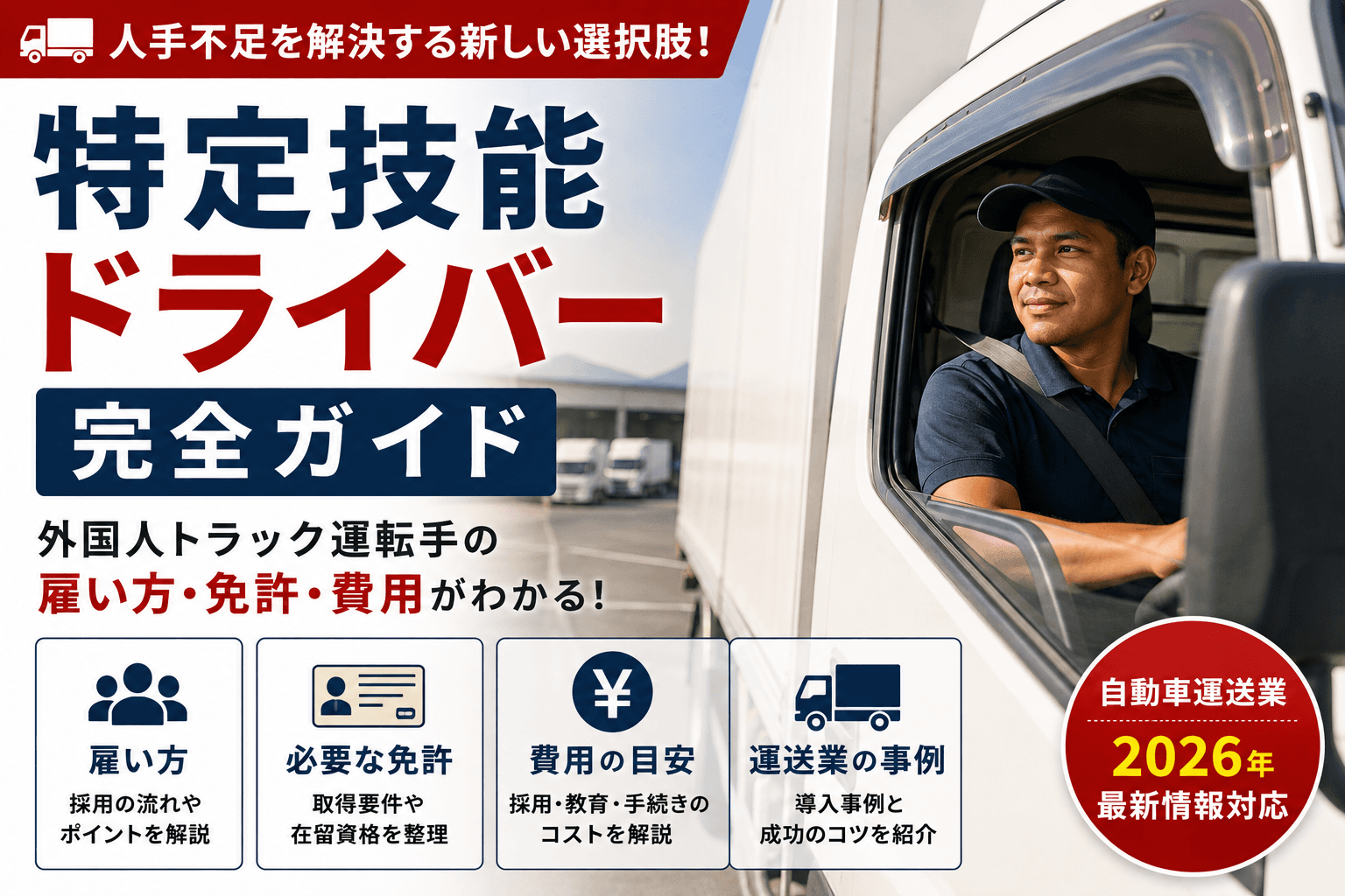 特定技能ドライバー完全ガイド|外国人トラック運転手の雇い方・免許・費用【自動車運送業】