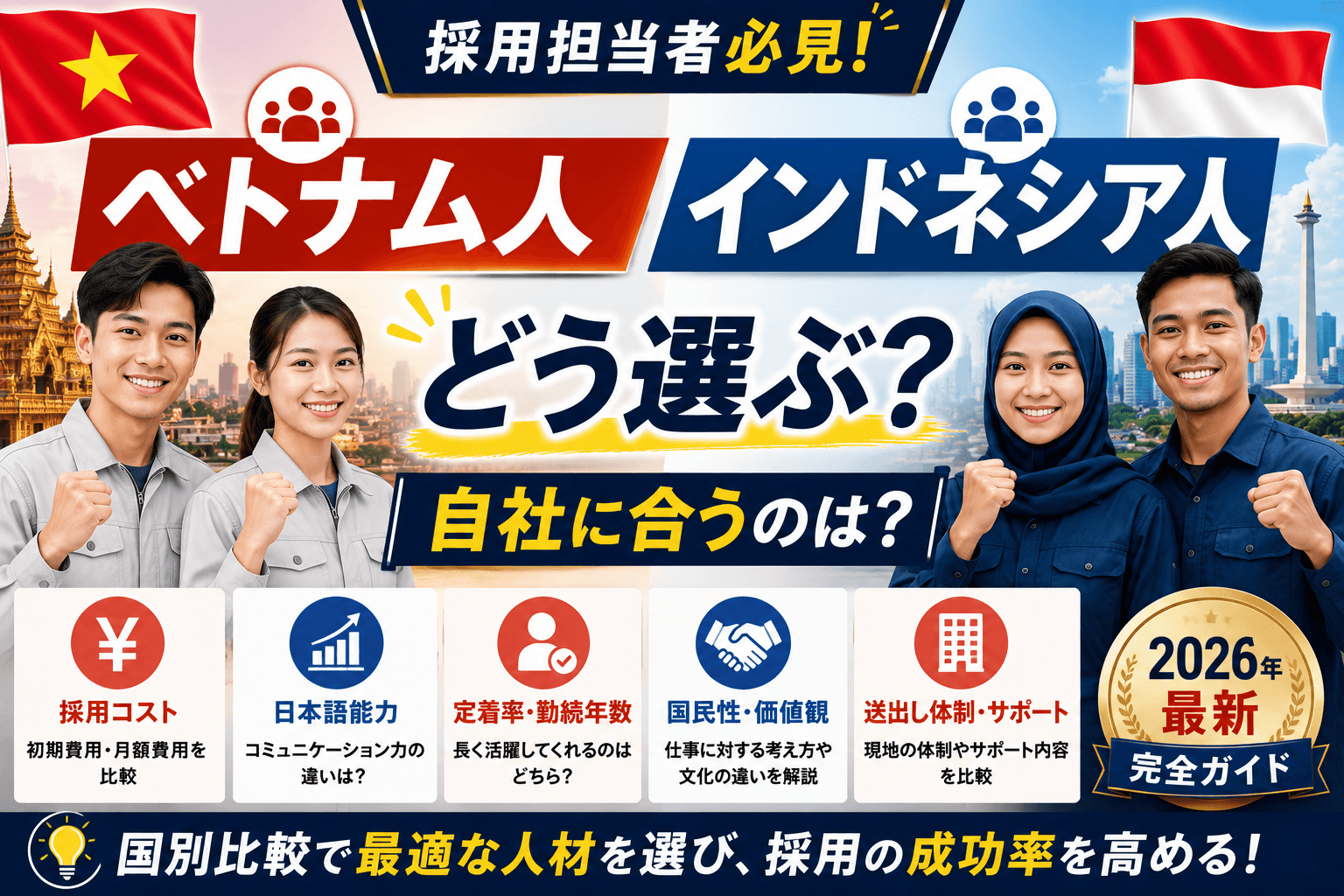 ベトナム人 と インドネシア人 採用比較|国別比較で最適な人材を選ぶ完全ガイド【2026年最新】
