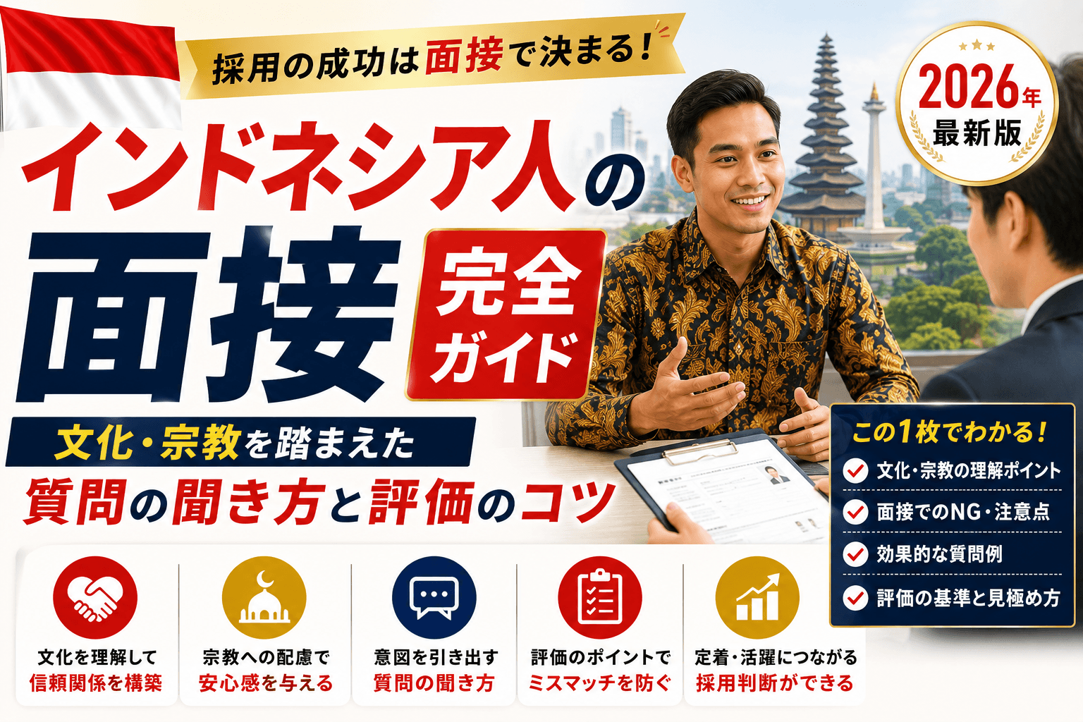インドネシア人の面接 完全ガイド|文化・宗教を踏まえた質問の聞き方と評価のコツ【2026】