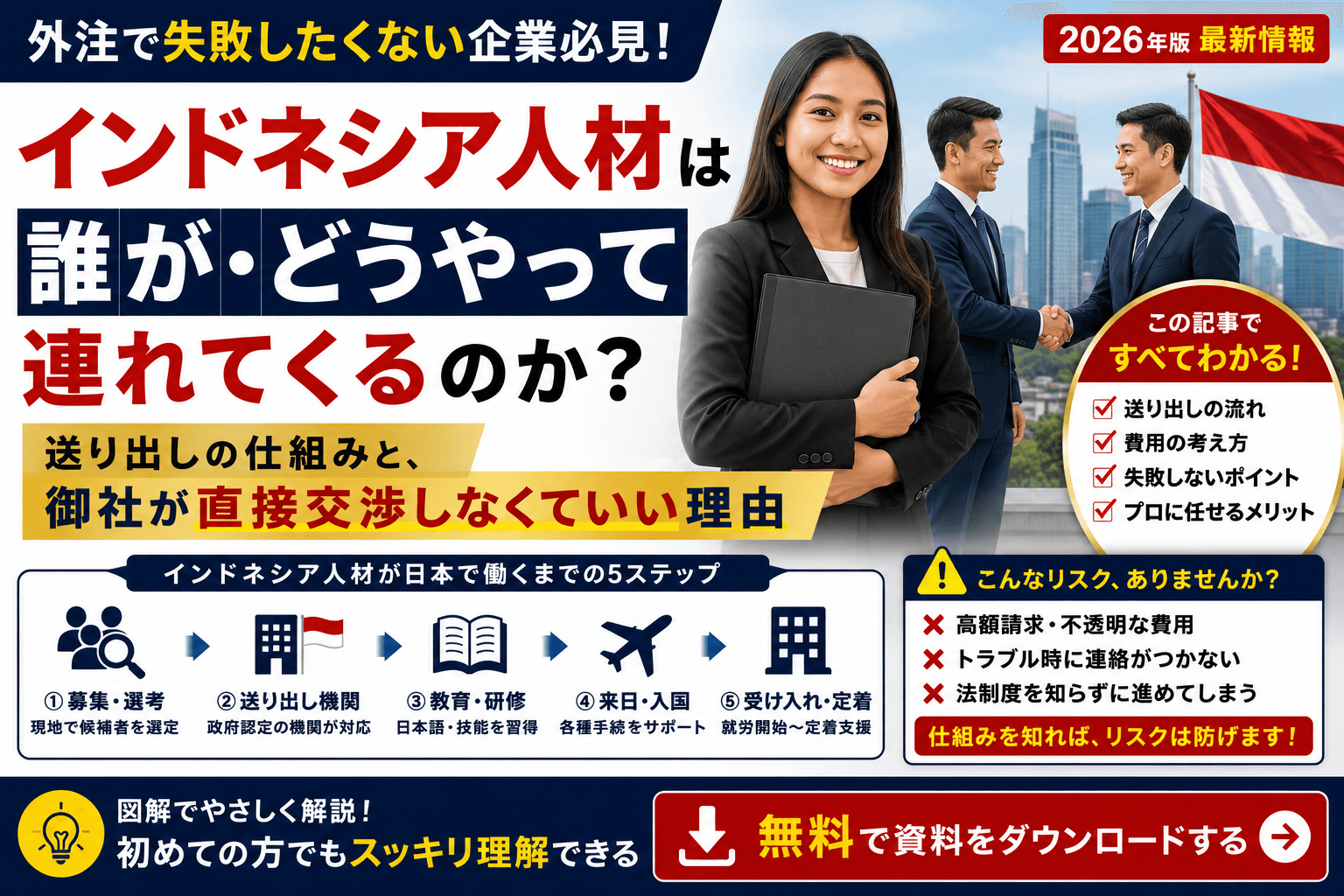 インドネシア人材は誰が・どうやって連れてくる?送り出しの仕組みと、御社が直接交渉しなくていい理由