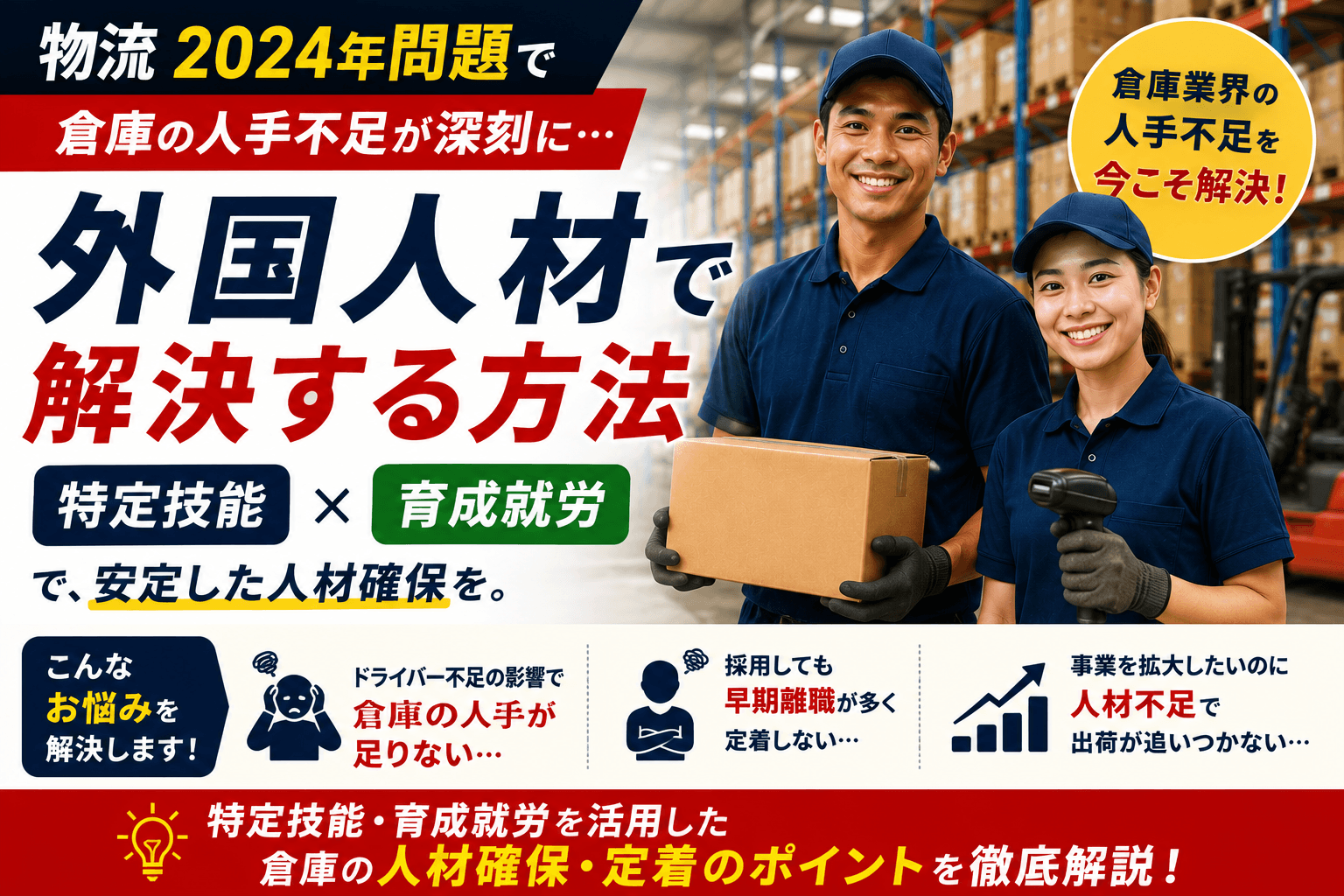 物流2024年問題と外国人材|倉庫の人手不足を特定技能・育成就労で解決する方法