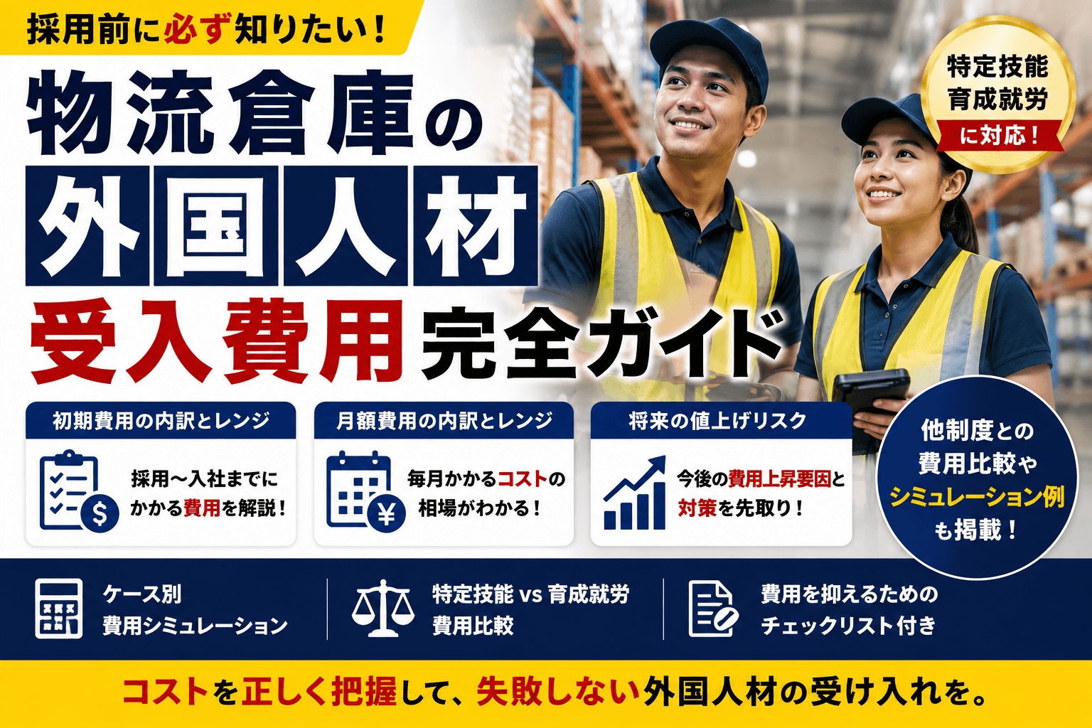 物流倉庫の外国人材 受入費用 完全ガイド|初期・月額の内訳とレンジ・将来の値上げ【特定技能・育成就労】