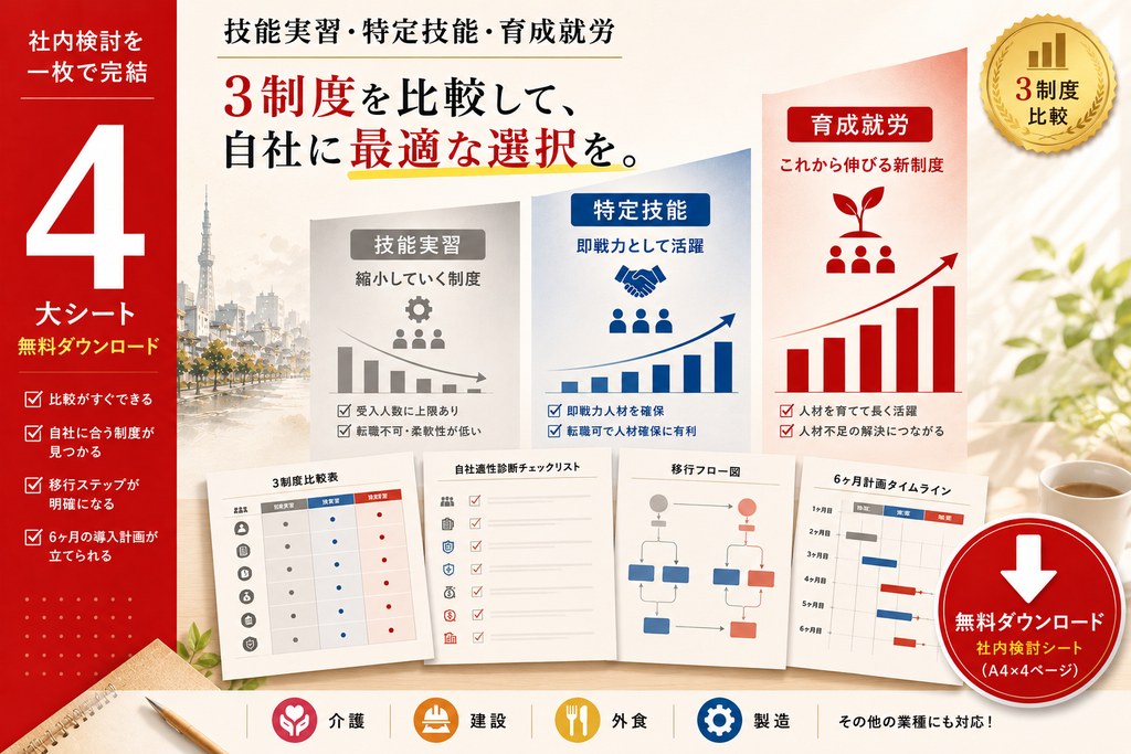 特定技能・育成就労・技能実習 3制度比較シート 表紙イメージ