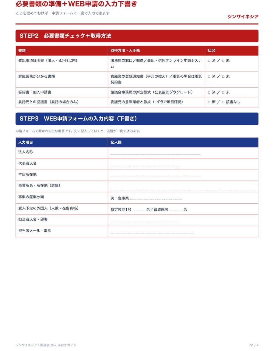 P.2 必要書類チェック＋WEB申請の入力下書き