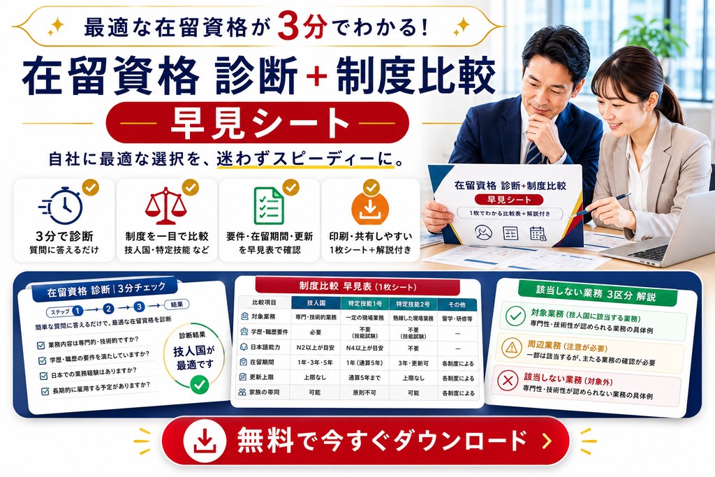 在留資格 診断＋制度比較 早見シート 表紙イメージ